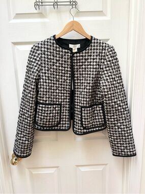 Caroline Constas Bow Quilt Jacket gingham Quilted Black White Plaid Cropped s